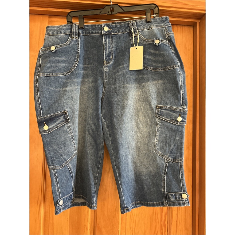 Flamingals Women's High Rise Cargo Mid Thigh Shorts Sz 4xl Flap Pockets